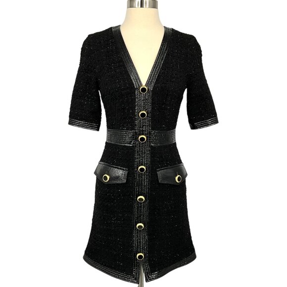 Veronica Beard Dresses & Skirts - Veronica Beard Simona Tweed Button Front Dress Black Short Sleeve Size 00